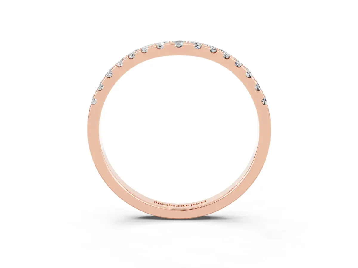 Curved Pavé Round Moissanite Wedding Band with Shared Prong Setting Rose gold
