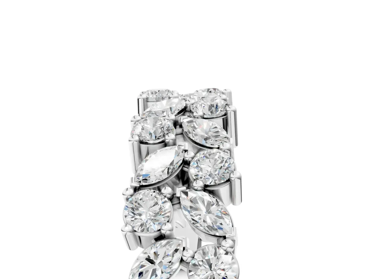 Pave Marquise and Round Diamond Eternity Band with Prong Setting Silver
