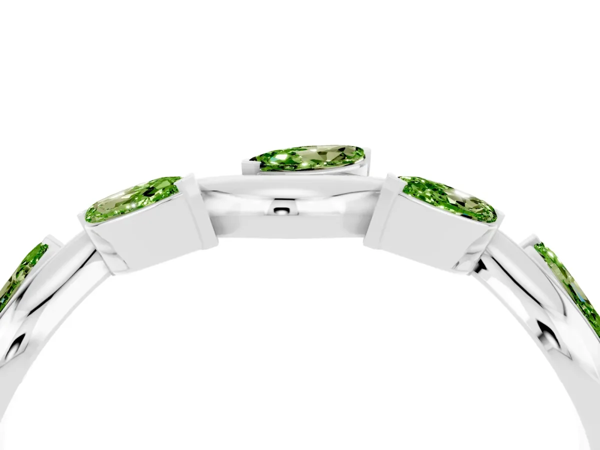 Marquise Peridot Twisted Band with Prong Setting Platinum