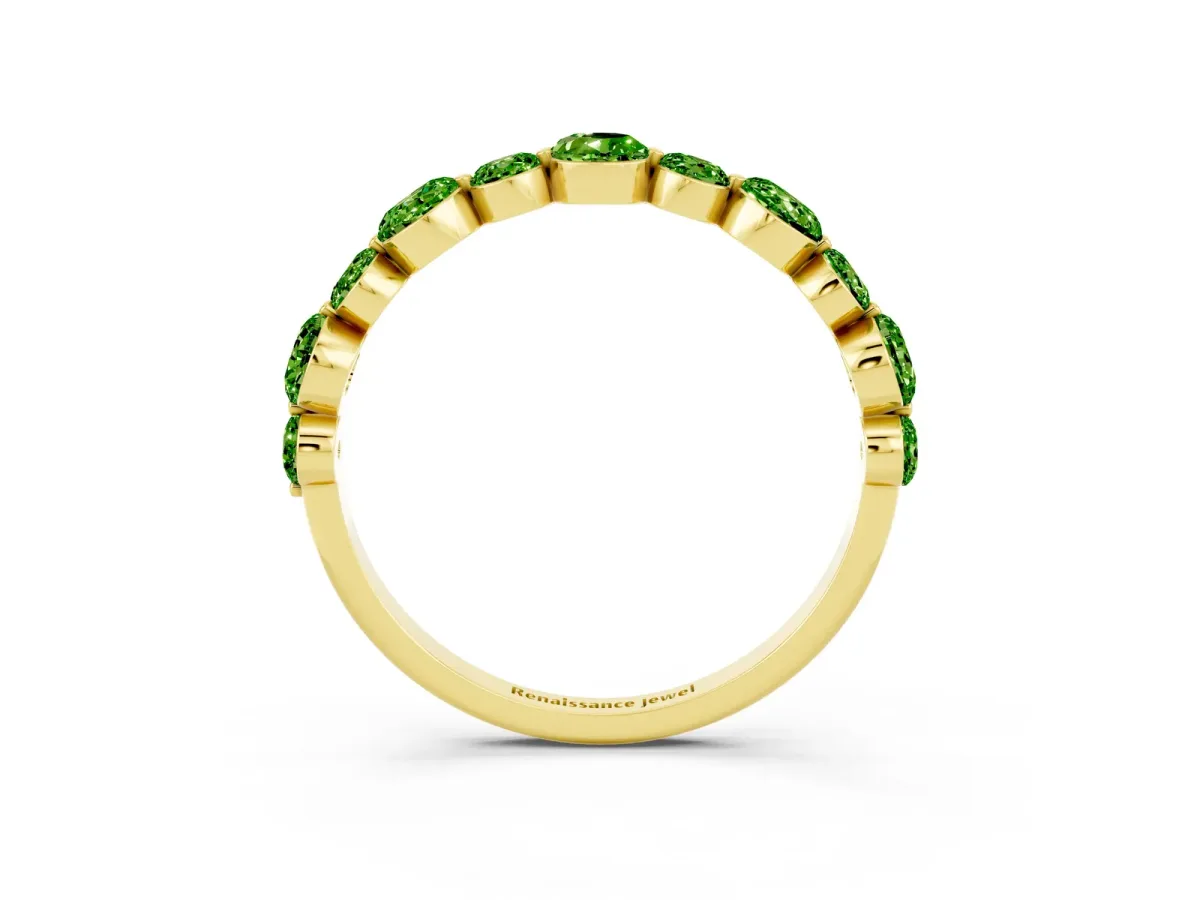 Round Peridot Scalloped Prong Set Eternity Band Yellow gold