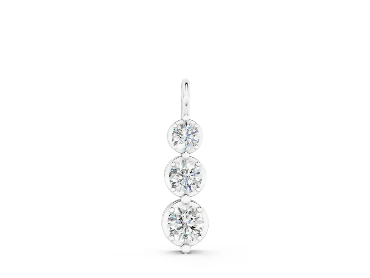 Three-Stone Round Diamond Drop Pendant with Prong Setting White gold