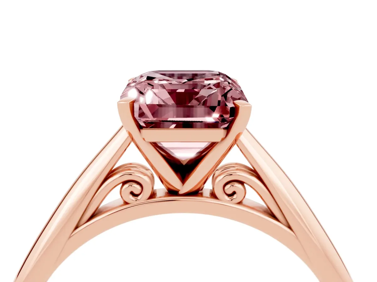 Emerald Cut Morganite Solitaire Engagement Ring with Cathedral Setting and Four-Prong Mount Rose gold