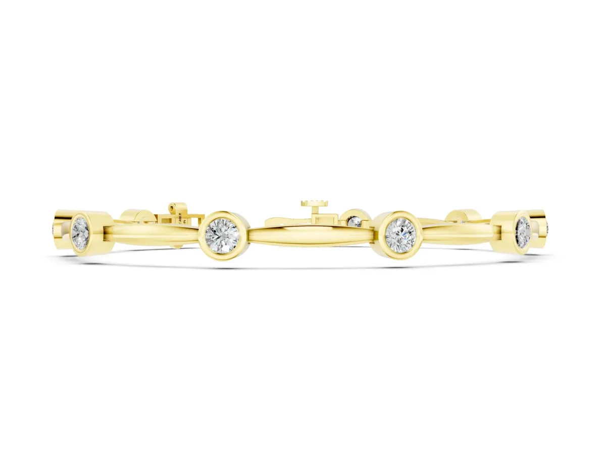Bezel Set Round Diamond Link Bracelet with Box Clasp Yellow gold