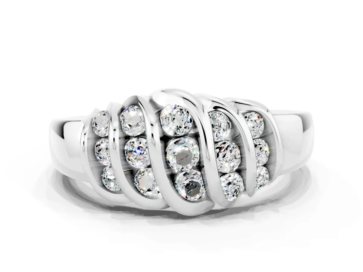 Round Moissanite Multi-Row Crossover Band Platinum