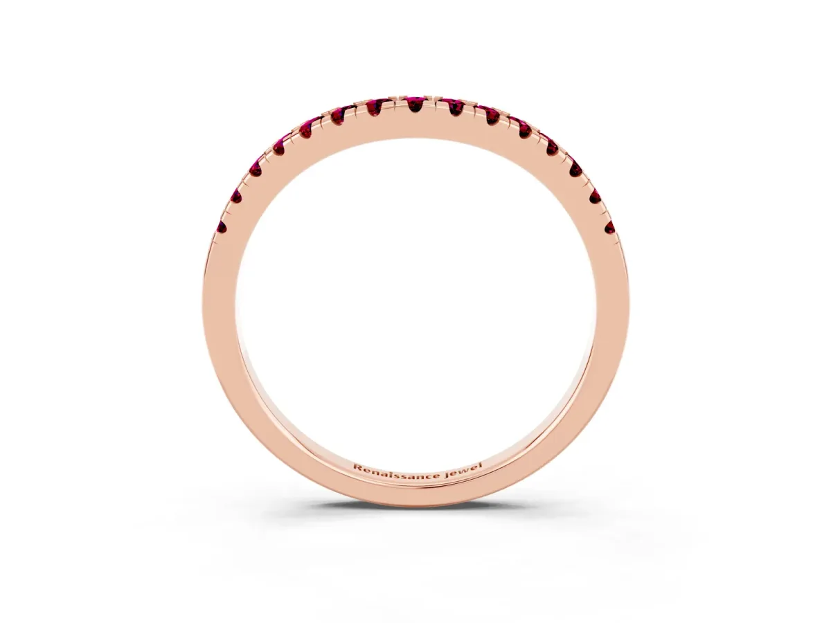 Garnet Pavé Curved Wedding Band Rose gold
