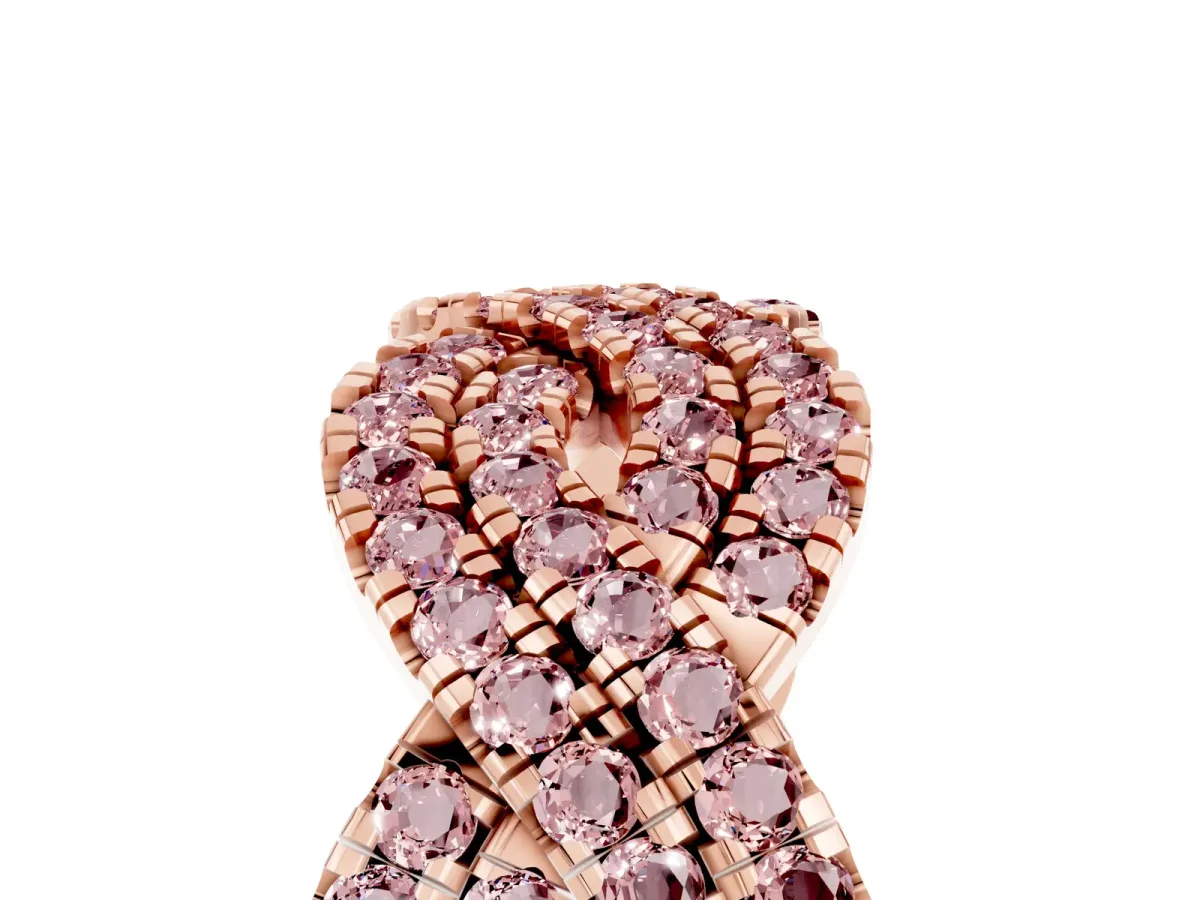 Pavé Round Morganite Infinity Twist Band with Shared Prong Setting Rose gold