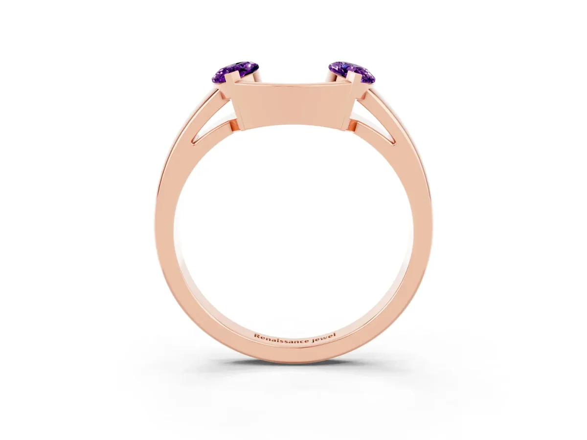 Marquise Amethyst Open Band Ring with Tension Setting Rose gold