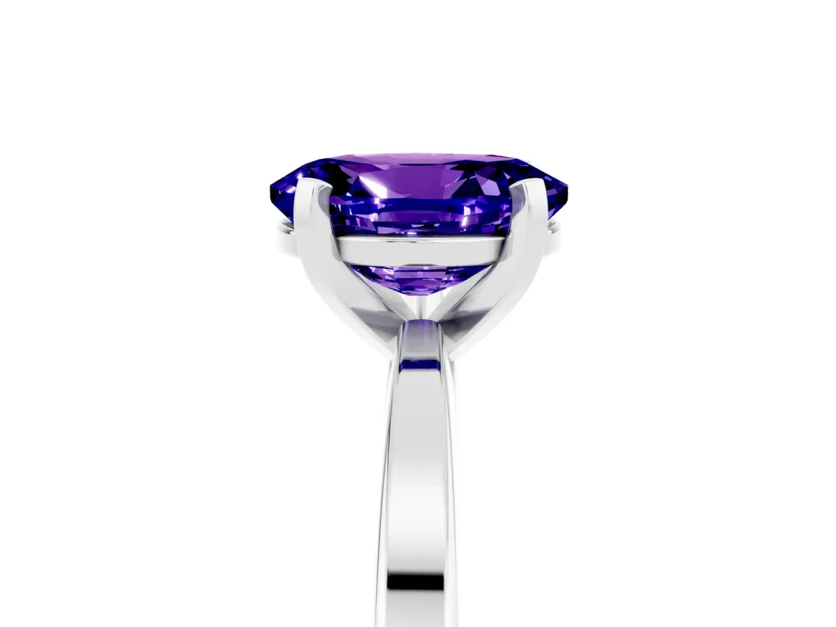 Oval Cut Tanzanite Solitaire Engagement Ring with Classic Band and Four-Prong Setting Silver