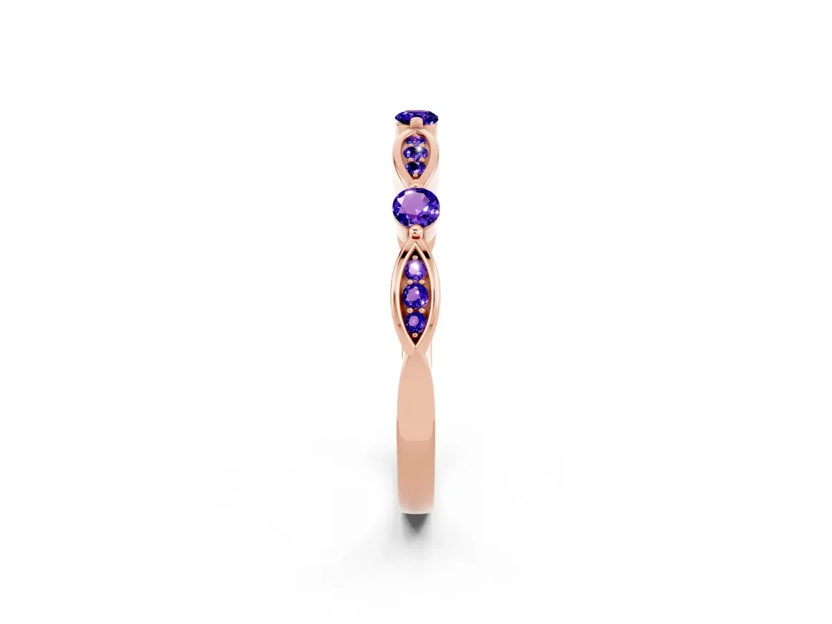 Marquise and Round Tanzanite Milgrain Band with Bezel Setting Rose gold