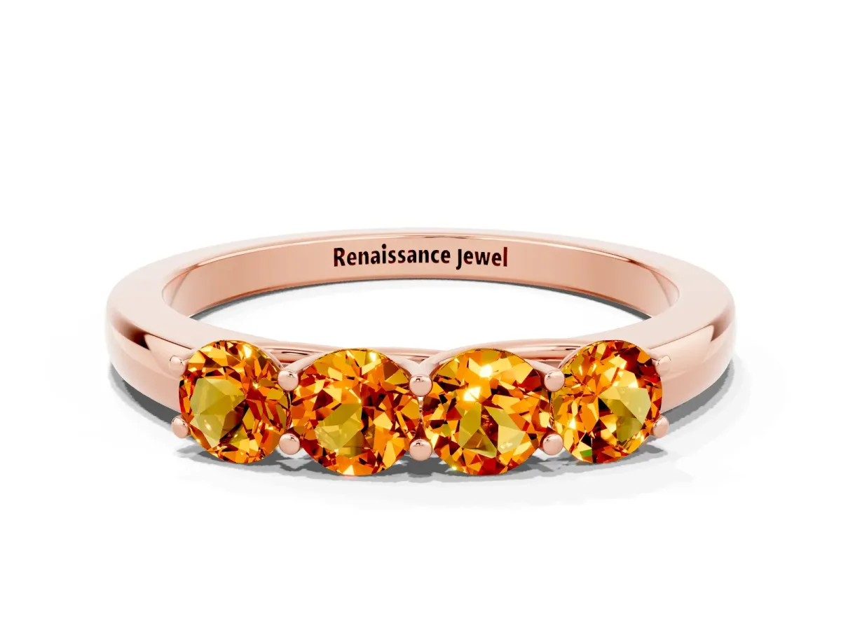 Four-Stone Round Citrine Prong-Set Band Rose gold