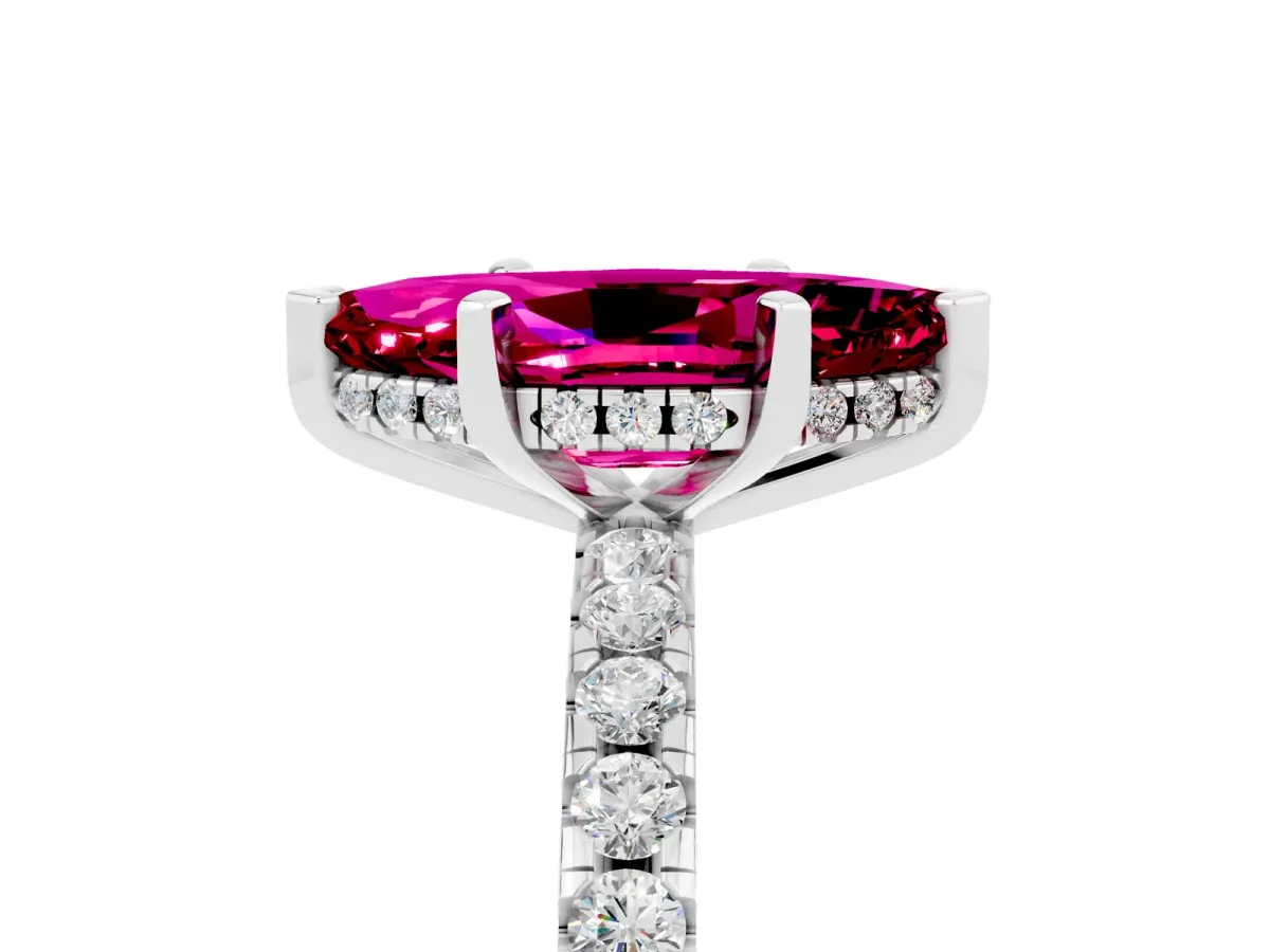 Marquise Cut Garnet Solitaire Ring with Round Pavé Band and Four-Prong Setting Silver