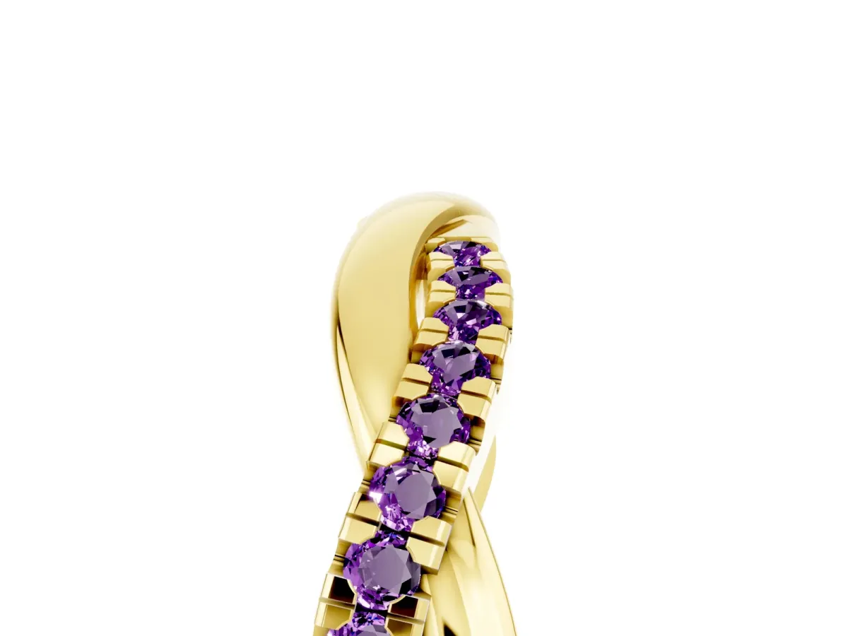Round Amethyst Twisted Infinity Band with Prong Setting Yellow gold