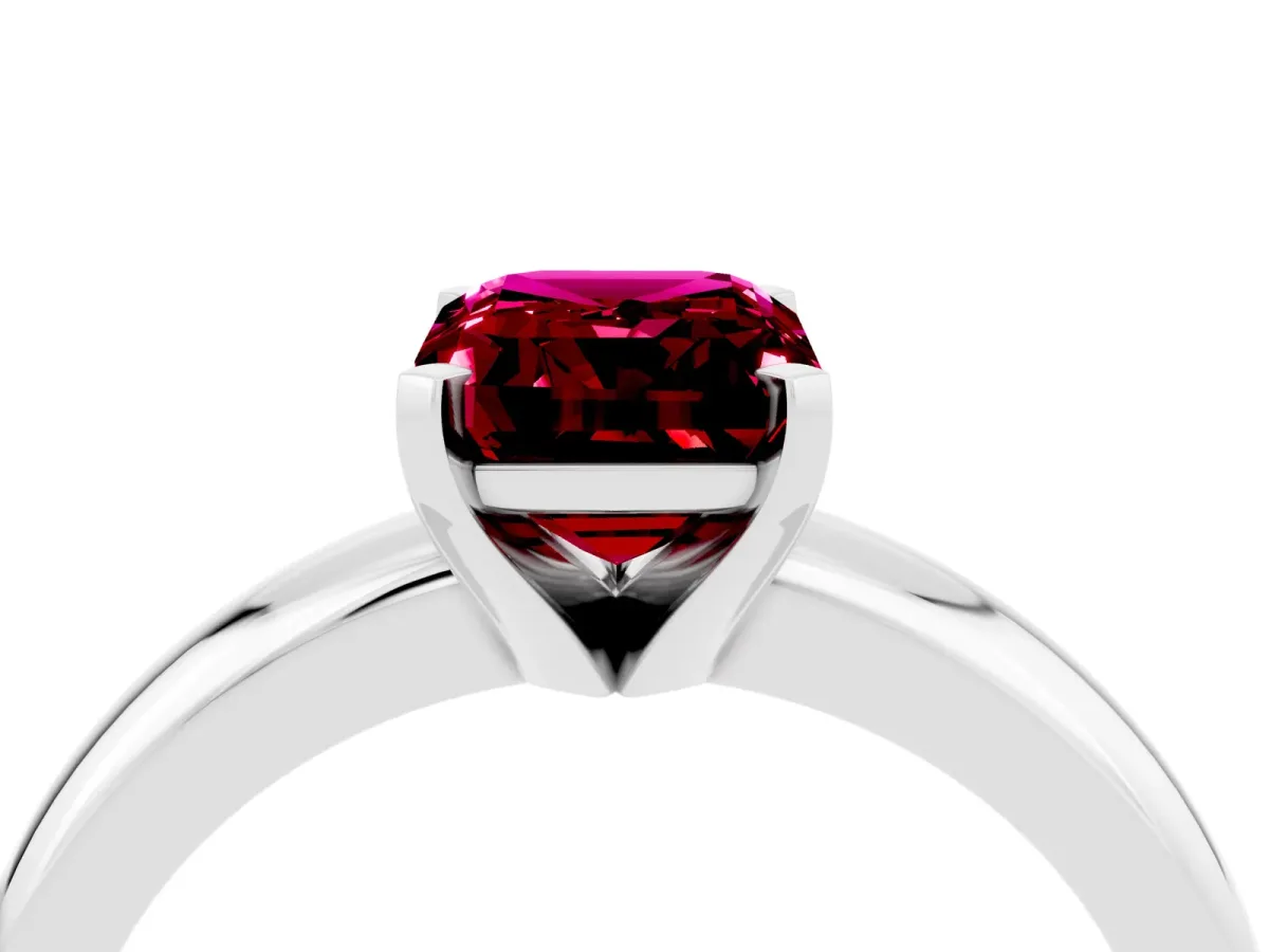 Emerald Cut Garnet Solitaire Engagement Ring with Round Band and Four-Prong Setting Silver