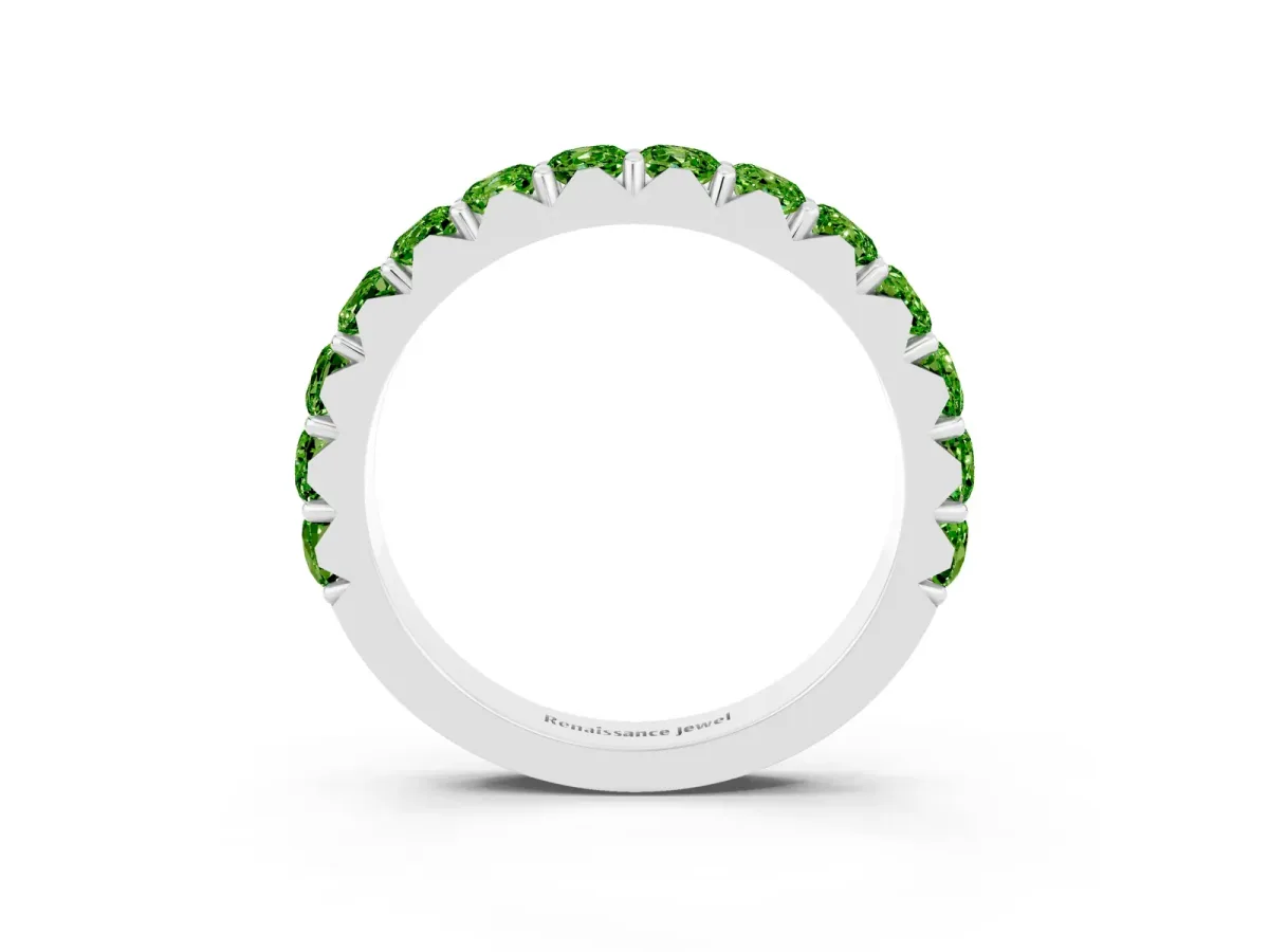 Round Peridot Half Eternity Band with Classic Prong Setting White gold