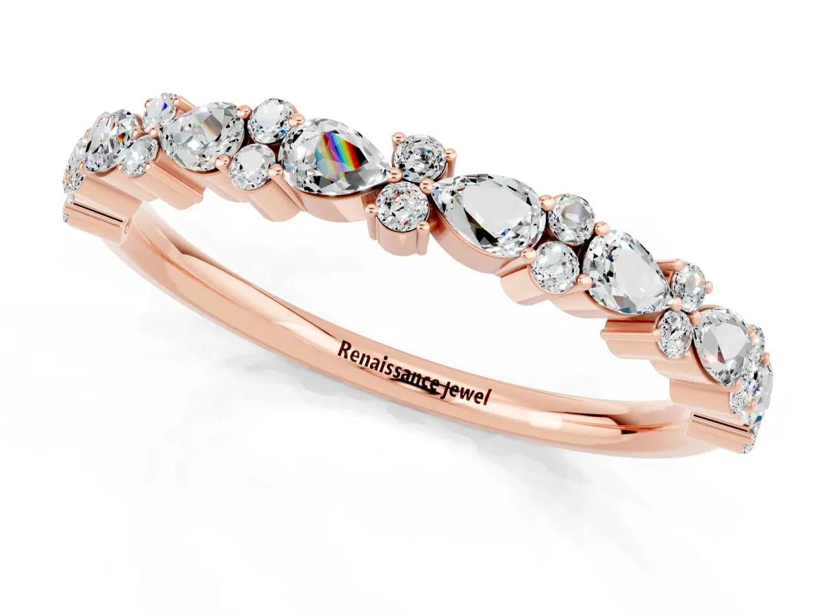 Pear and Round Moissanite Wedding Band Rose gold