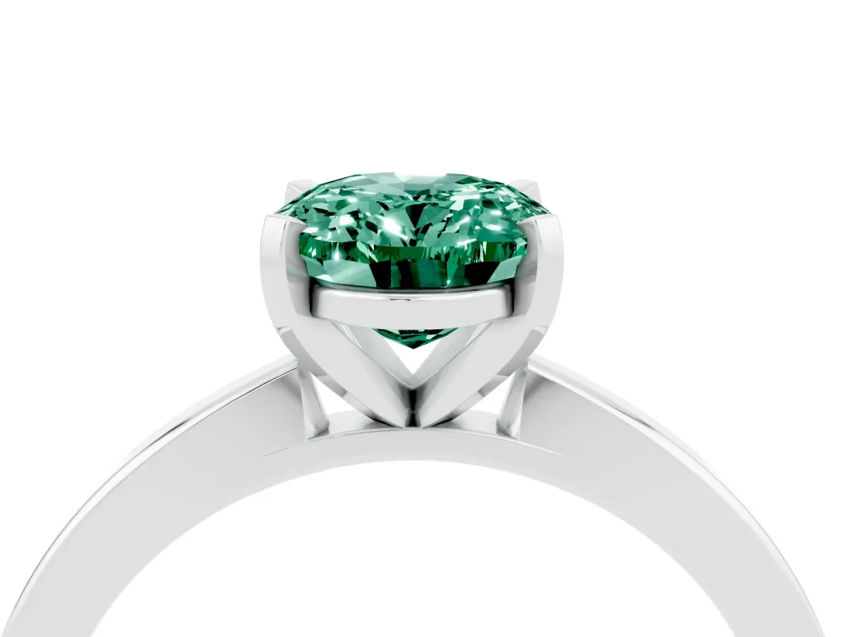 Oval Cut Green Sapphire Solitaire Engagement Ring with Classic Band and Four-Prong Setting Silver