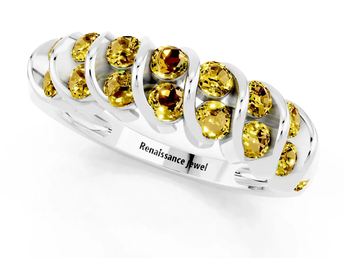 Channel Set Round Yellow Sapphire Multi-Row Band Platinum