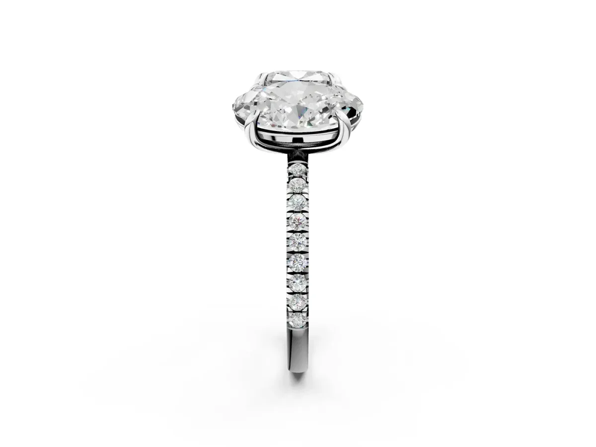 Oval and Cushion Toi Moi Ring with Prong Setting and Pave Band Silver