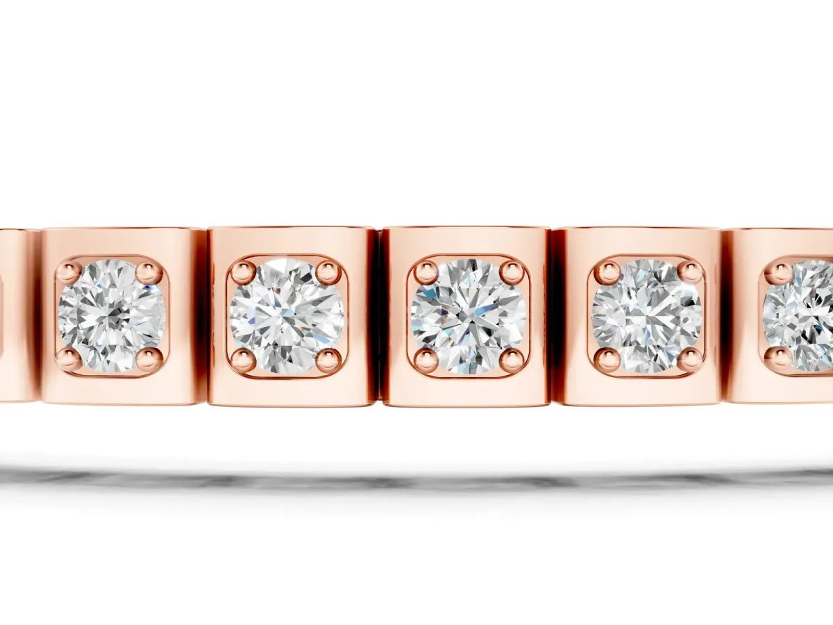 Square Channel Set Round Diamond Tennis Bracelet Rose gold