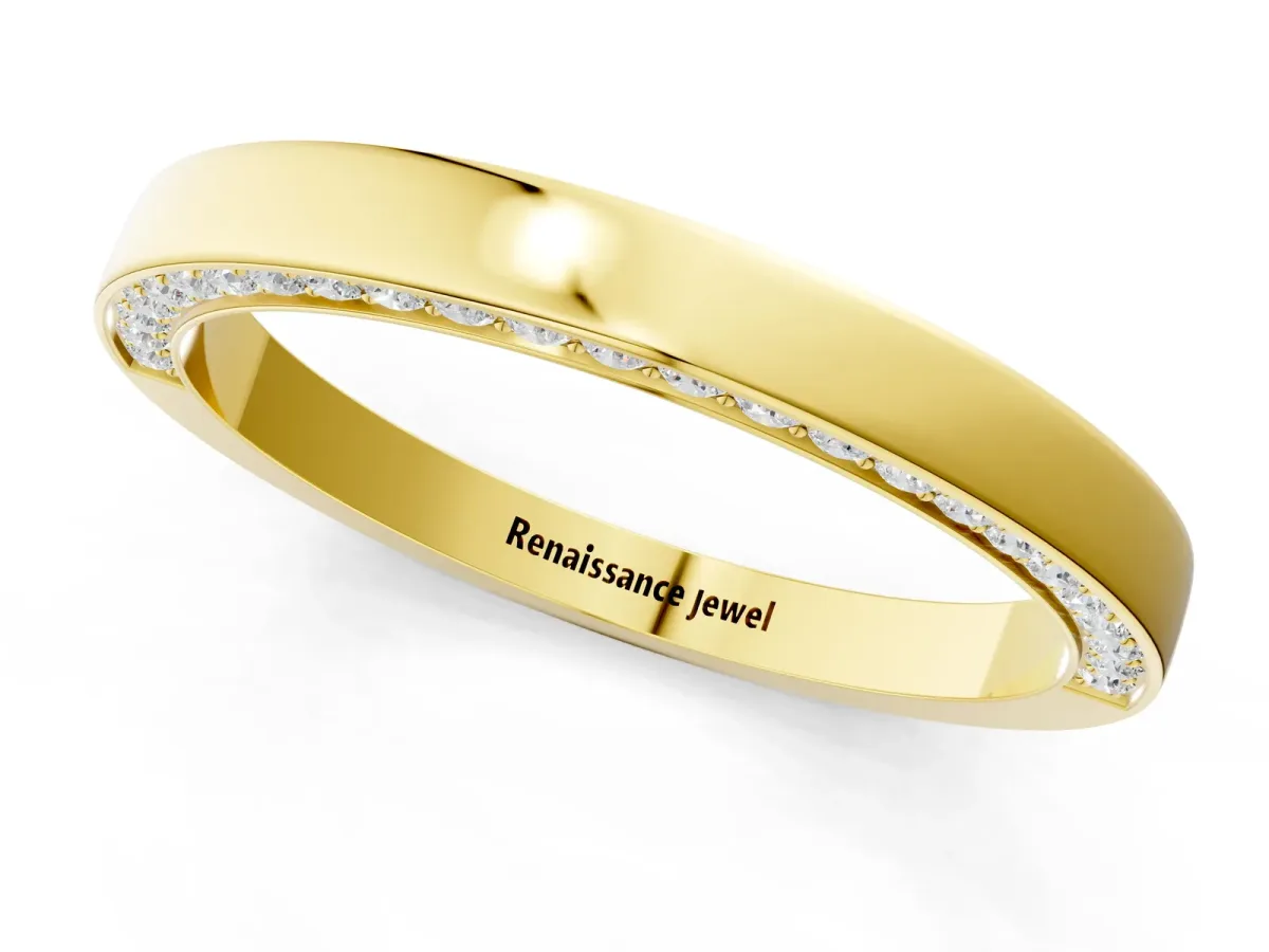 Pavé Round Diamond Channel Set Band Yellow gold