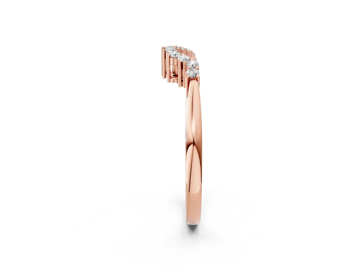 Round Diamond V-Shaped White Gold Band with Prong Setting Rose gold