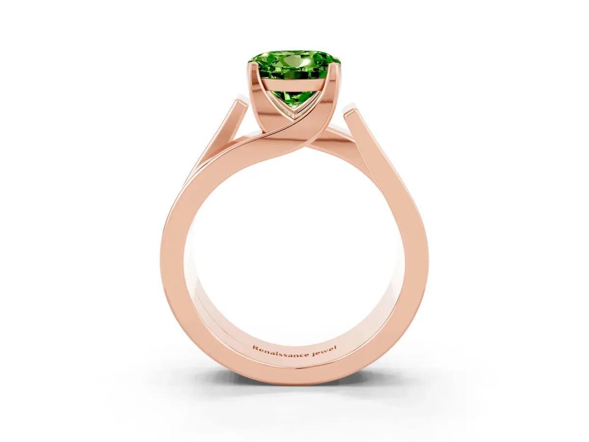 Modern Tension Set Round Cut Peridot Solitaire Wide Band Ring Rose gold