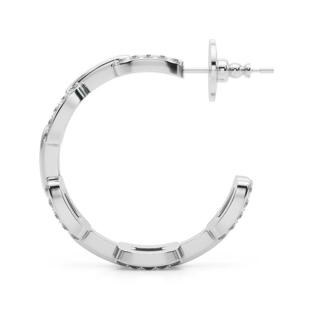 Pavé Round Diamond Link Hoop Earrings with Prong Setting White gold