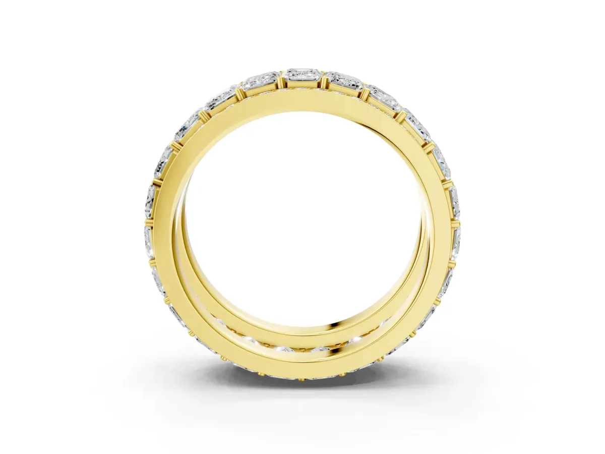 Emerald Cut and Round Diamond Multi-Row Mens Band Yellow gold