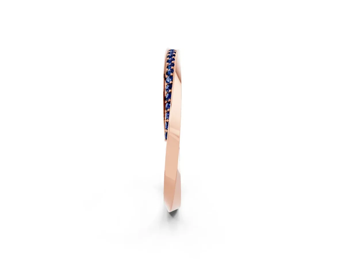 Pavé Round Blue Sapphire Twist Band Rose gold