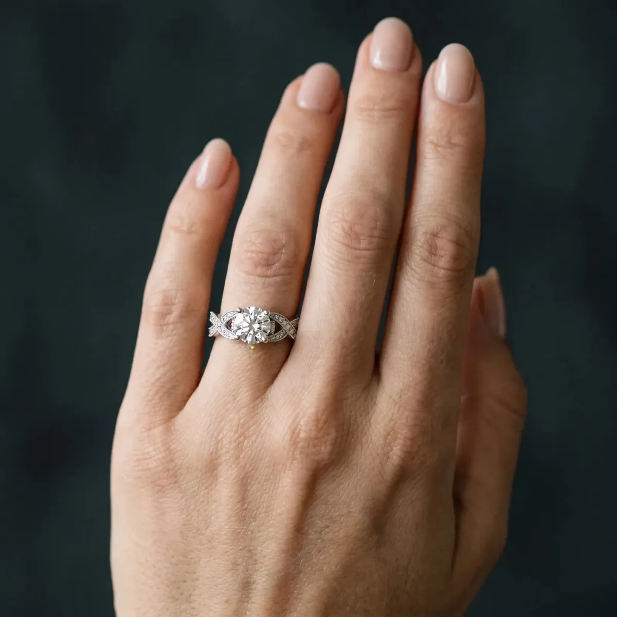 Asscher Cut Cut Diamond Twisted Band with Milgrain Pave Setting and Four-Prong Setting Platinum