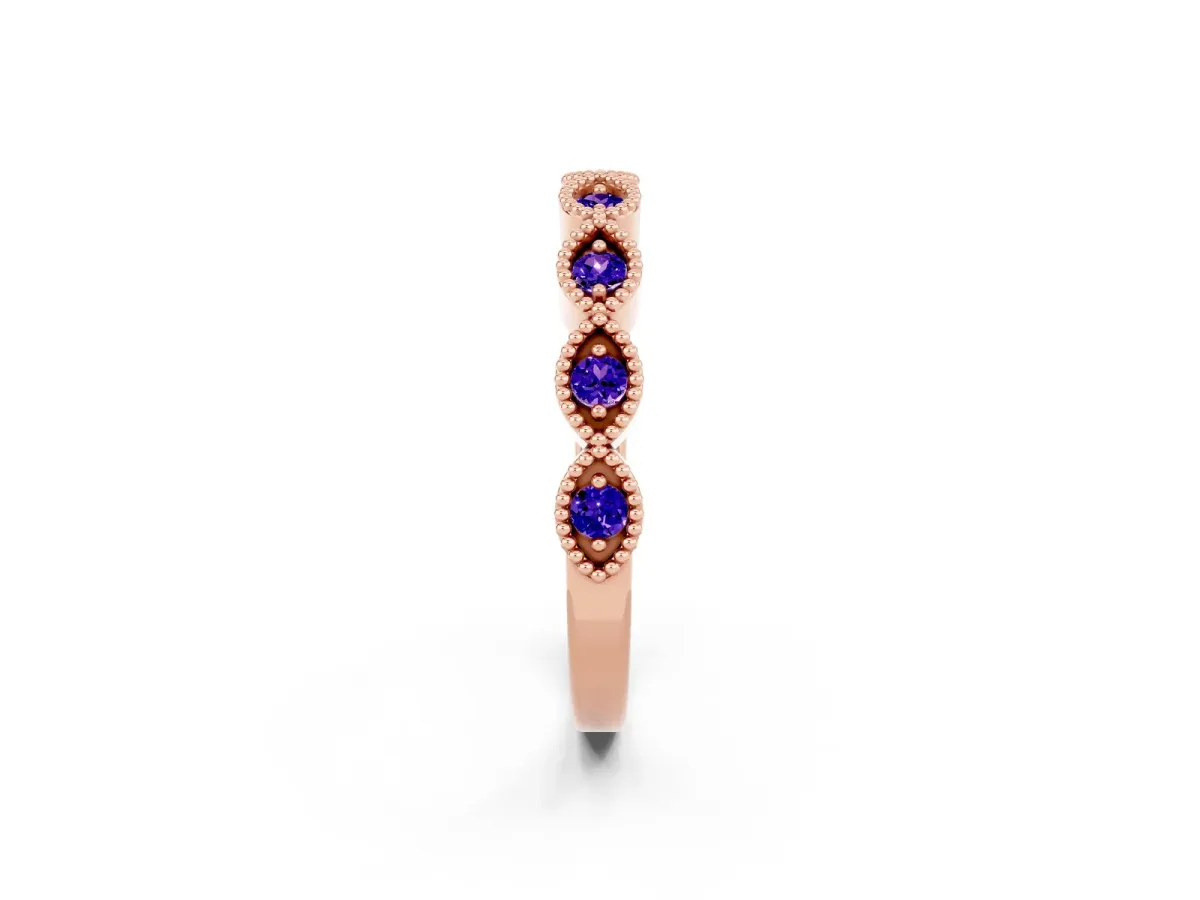Milgrain Marquise Tanzanite Half Eternity Band with Bezel Setting Rose gold