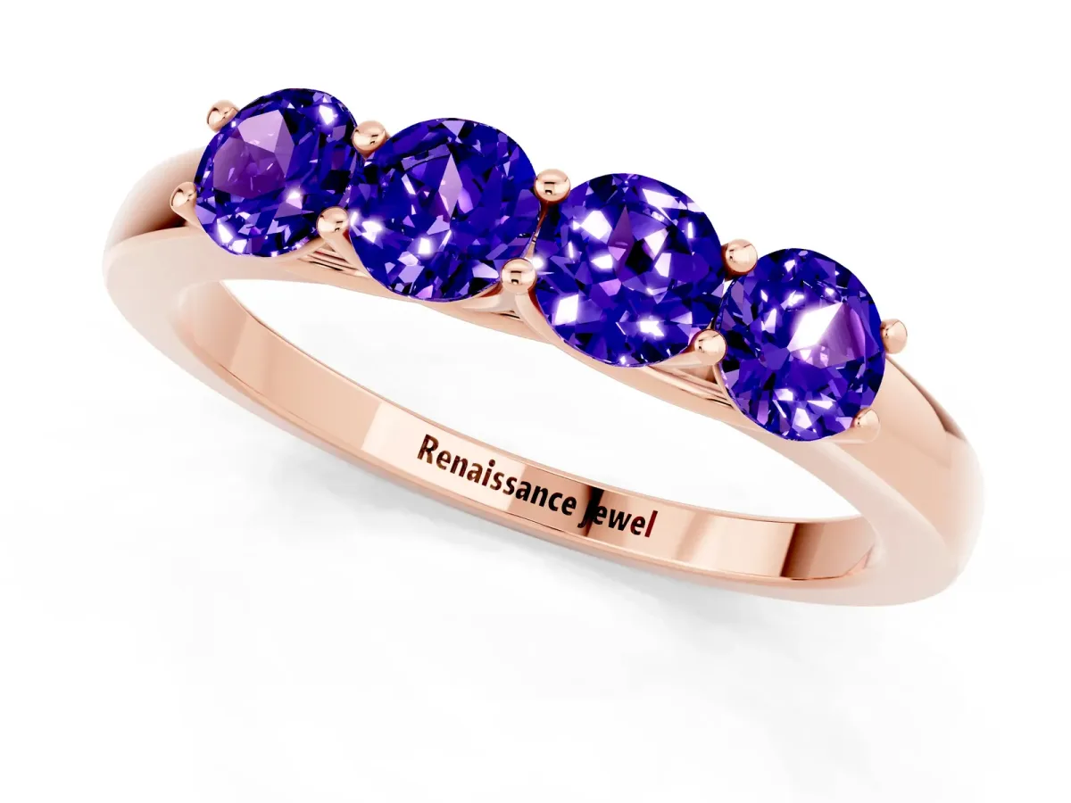 Four-Stone Round Tanzanite Prong-Set Band Rose gold