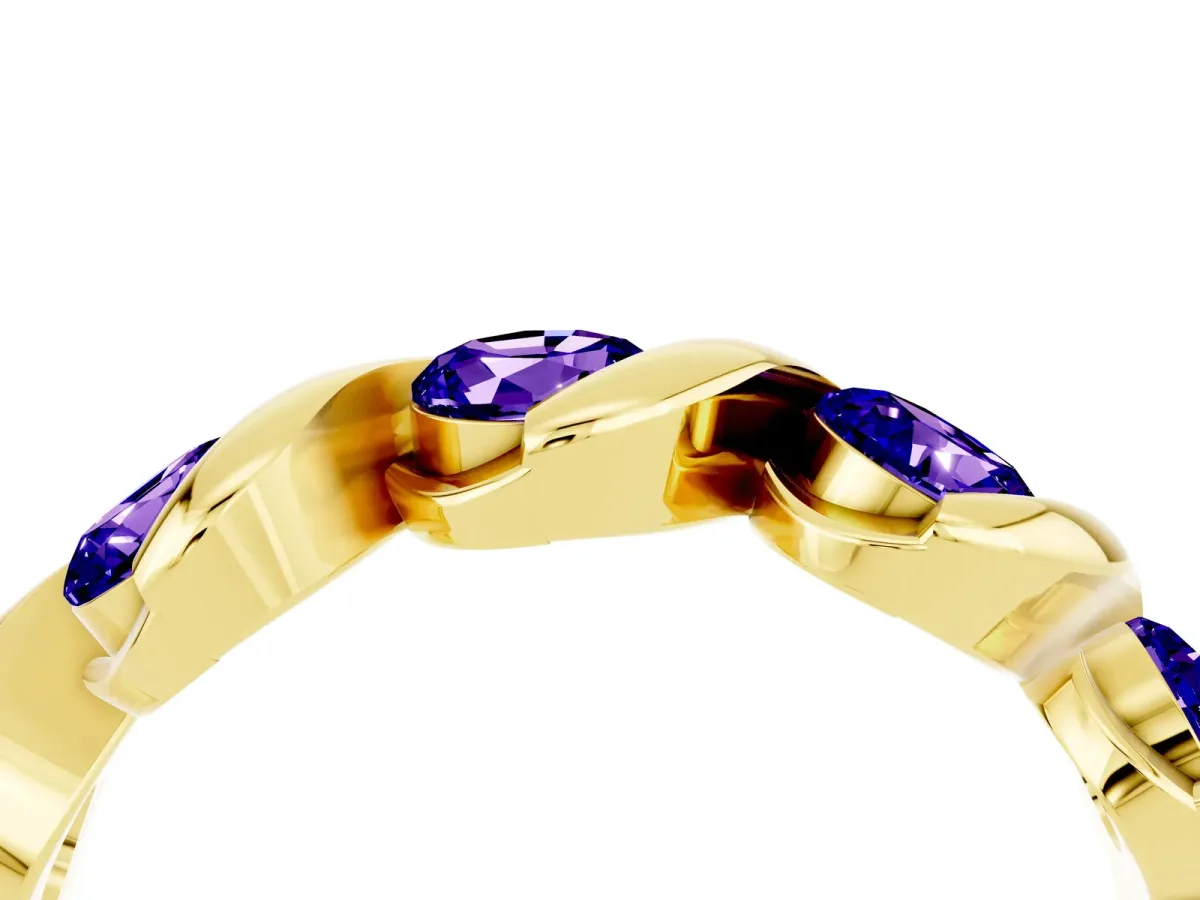 Round Tanzanite Wave Band with Channel Setting and Shared Prongs Yellow gold