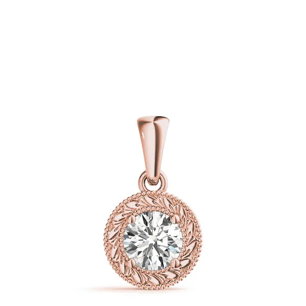 Round Solitaire Milgrain Bezel Pendant Rose gold