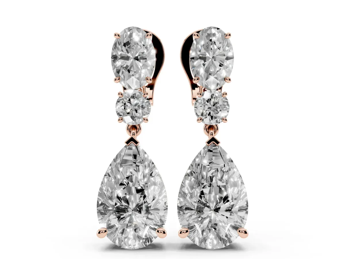 Oval, Round and Pear Diamond Huggie Drop Earrings Rose gold