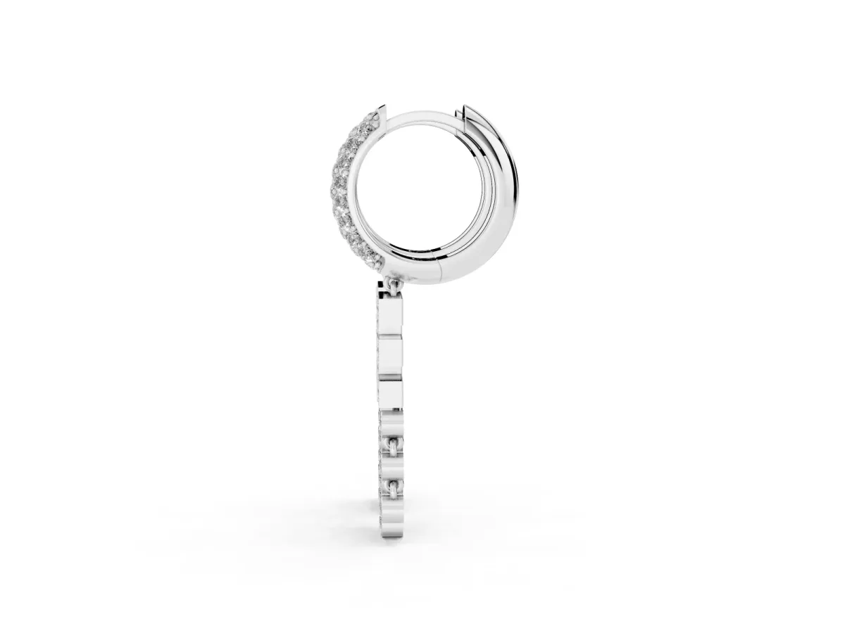 Round Diamond Initial E Huggie Hoop Earrings White gold
