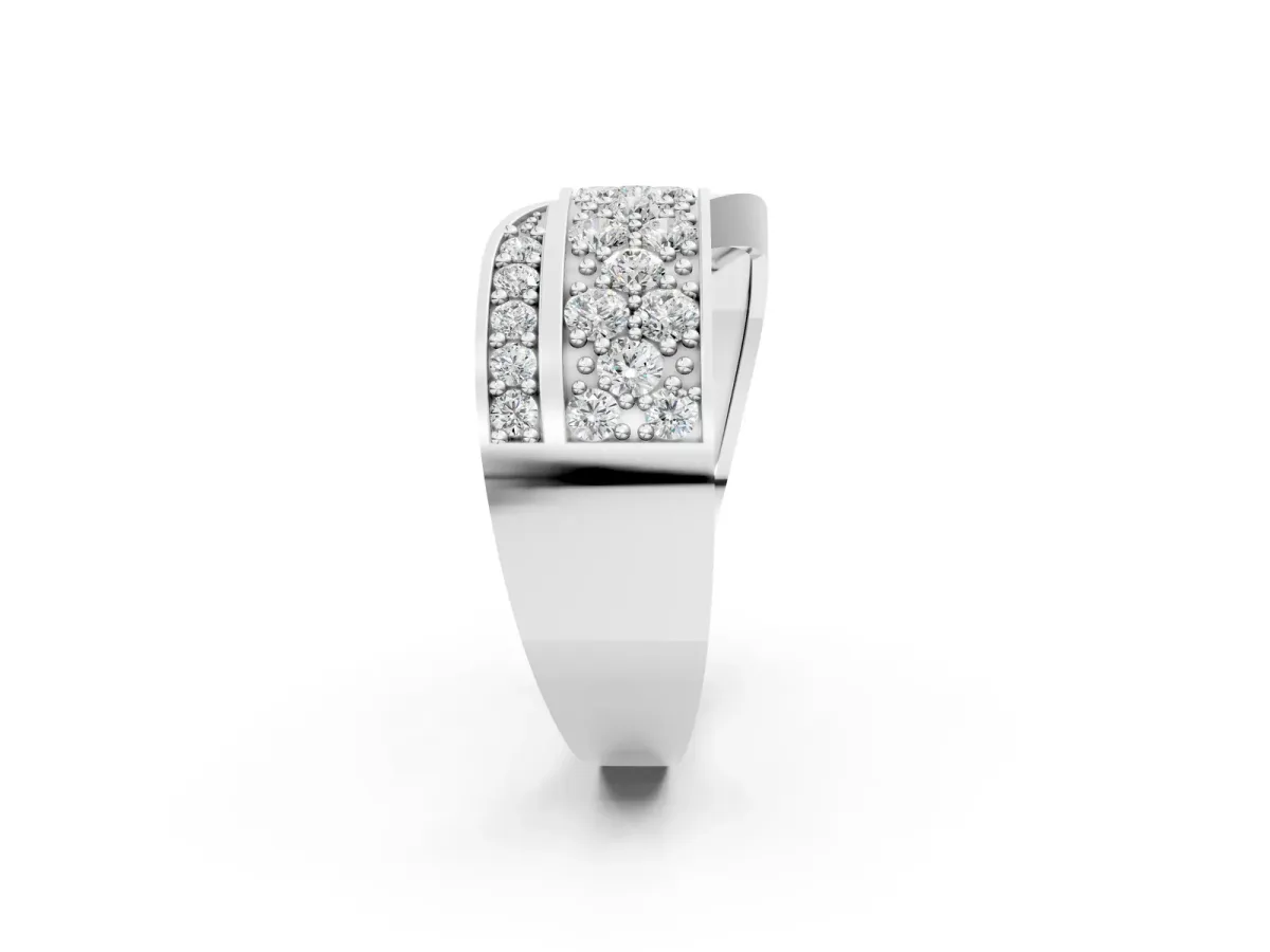 Pavé Round Diamond Crossover Band with Bead Prong Setting Silver