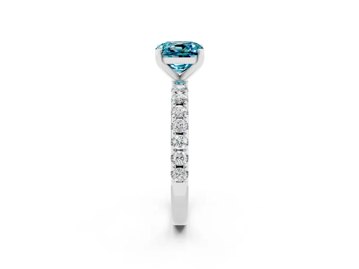 Cushion Cut Blue Topaz Solitaire Pavé Band with Four-Prong Setting Silver