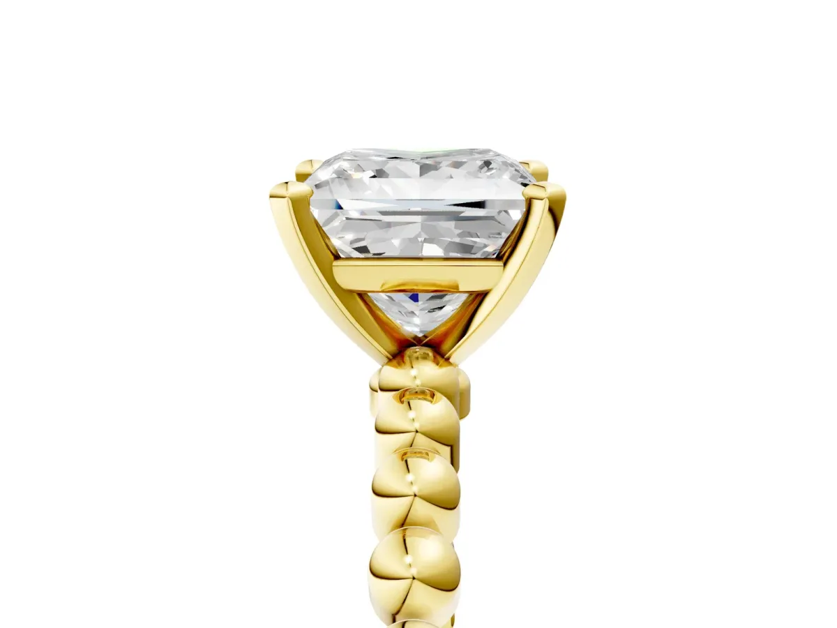 Princess Cut Diamond Solitaire Ring with Beaded Band and Prong Setting Yellow gold