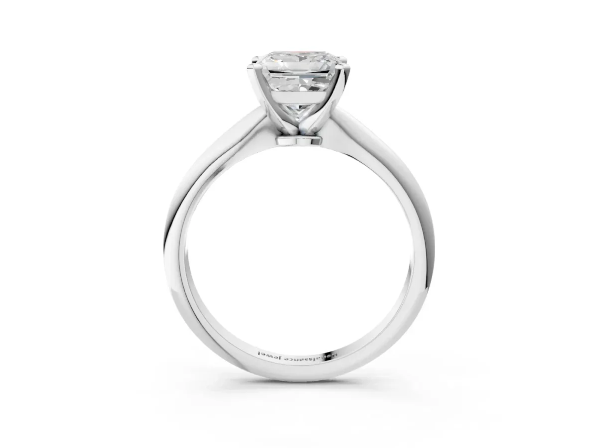 Princess Cut Diamond Solitaire Engagement Ring with Classic Band and Four-Prong Setting Silver