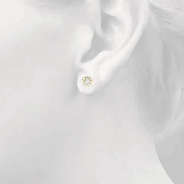 Round Cluster Diamond Stud Earrings with Prong Setting Yellow gold