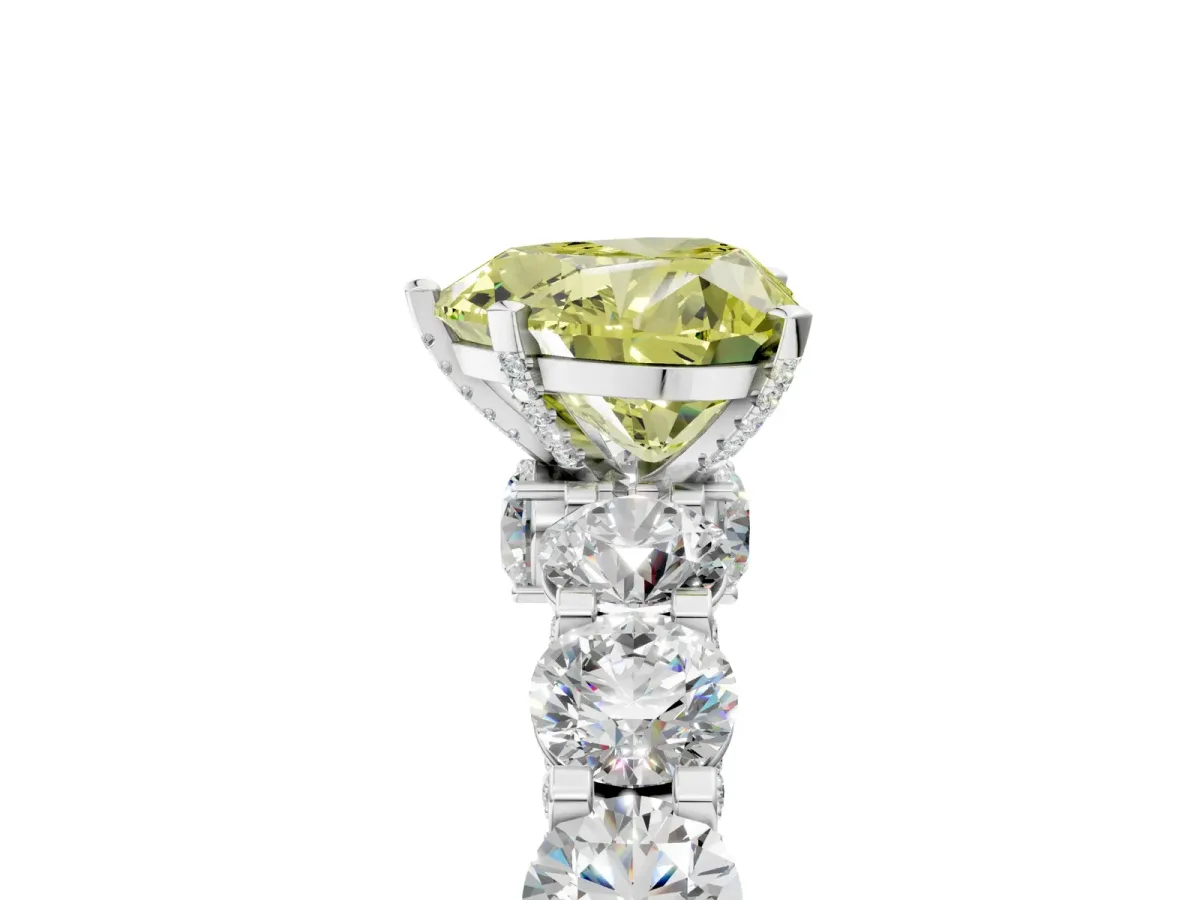 Fancy Yellow Heart Cut Diamond Side Stone Engagement Ring with Four-Prong Setting White gold