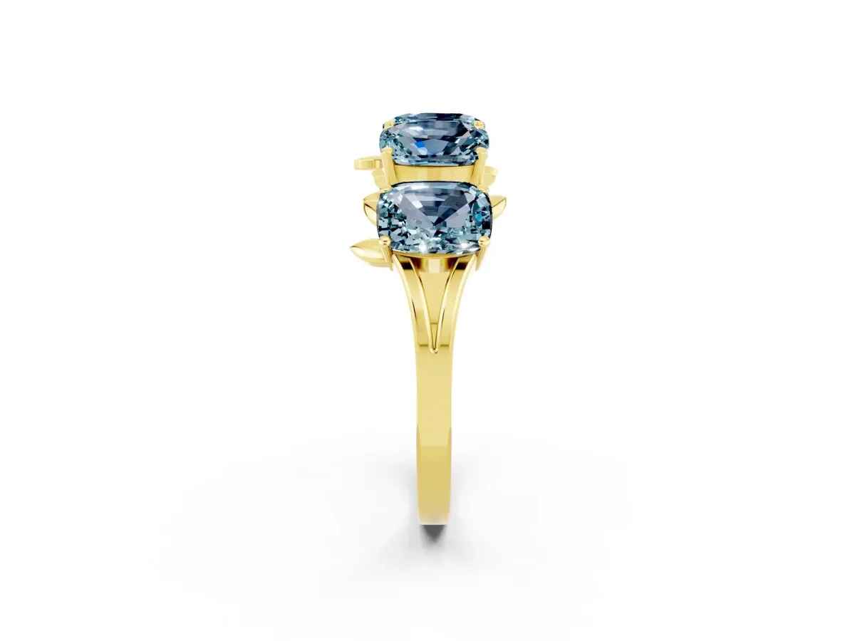 Emerald Cut Aquamarine Prong-Set Half Eternity Band Yellow gold