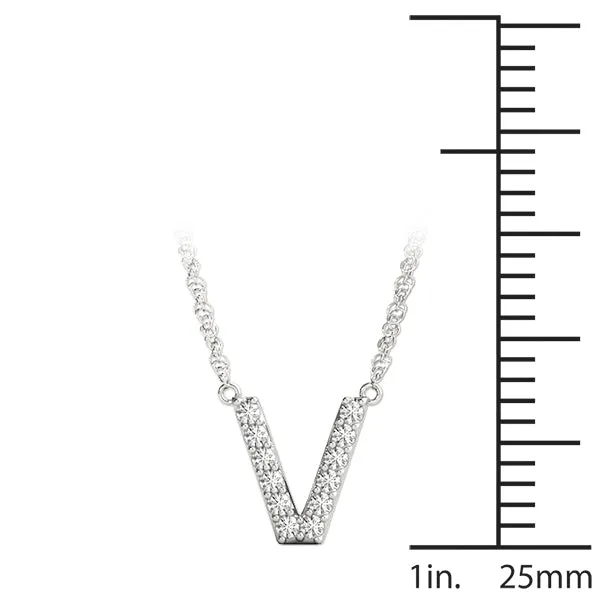 Pavé Round Diamond Letter V Initial Pendant Silver