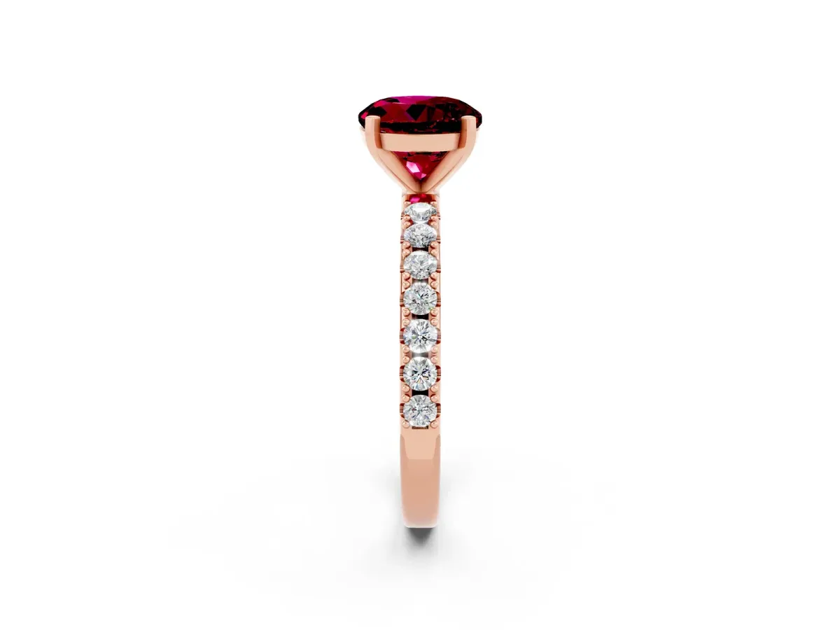 Round Cut Garnet Solitaire Pavé Band with Four-Prong Setting Rose gold