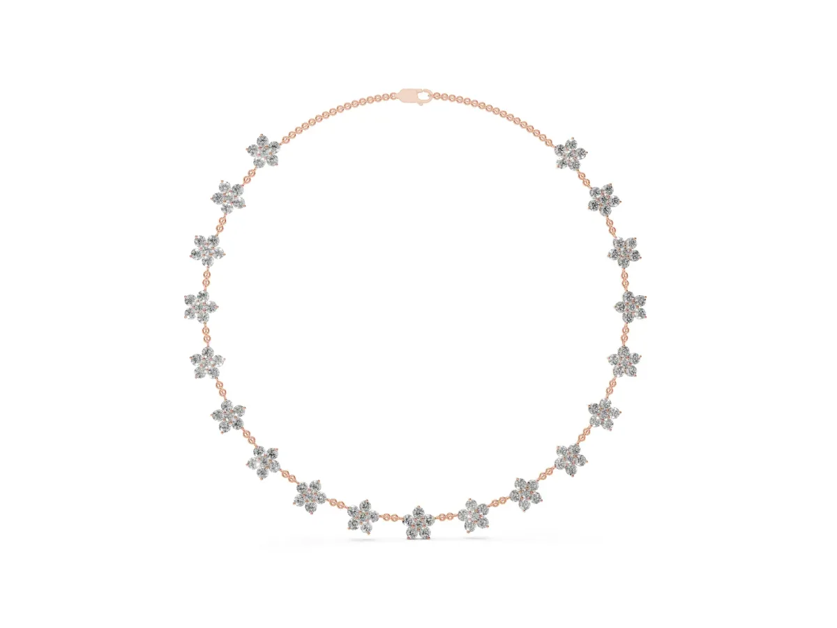 Round Diamond Floral Station Necklace with Diamond Accents Rose gold