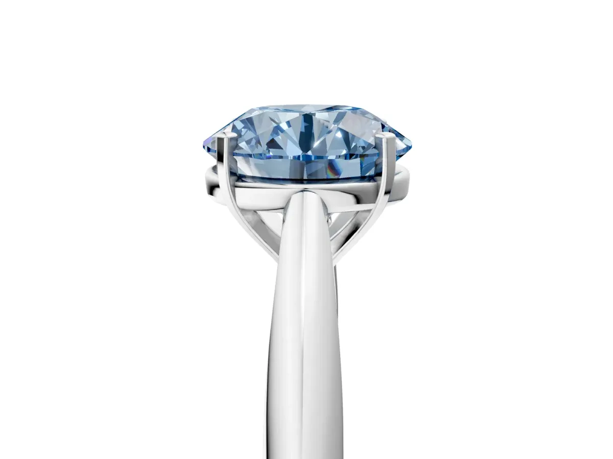 Fancy Blue Round Cut Diamond Solitaire Engagement Ring with Cathedral Setting and Four-Prong Mount White gold