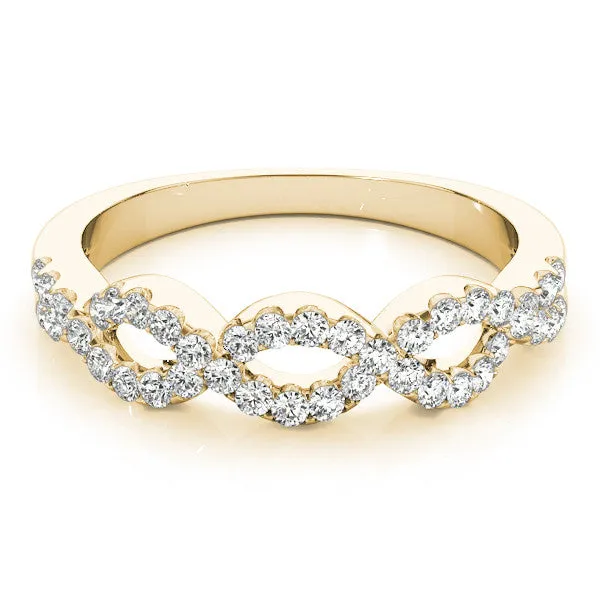 Infinity Diamond Pavé Round Stone Twist Band with Prong Setting Yellow gold