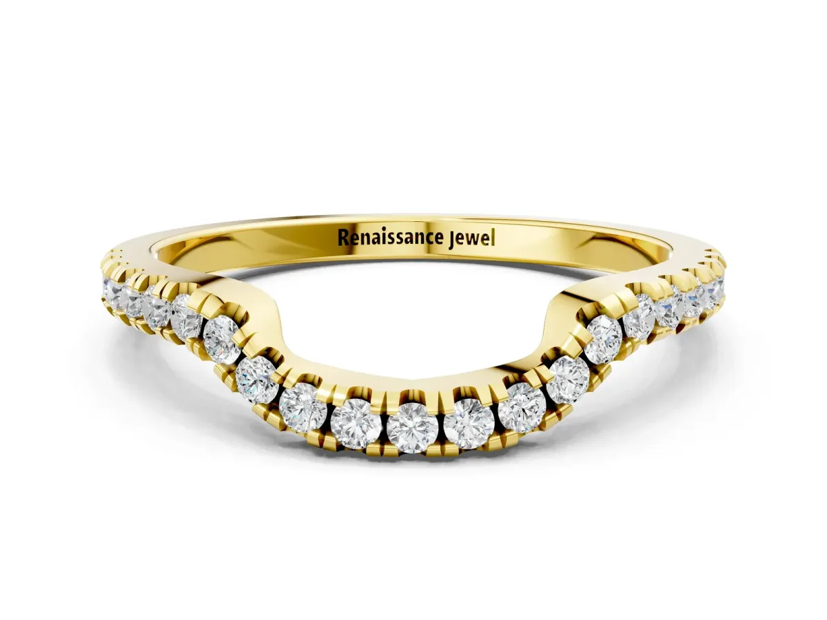 Round Diamond Pavé-Set Contoured Wedding Band Yellow gold