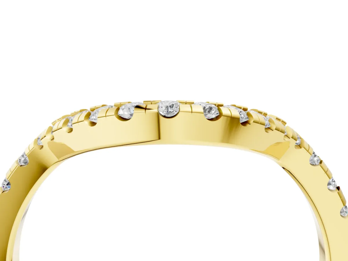 Diamond Curved Pavé Round Stone Contour Band Yellow gold